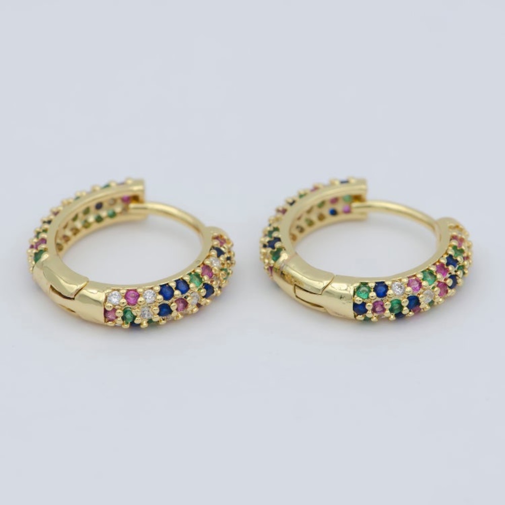 24K Gold Filled Rainbow CZ Huggie Earrings - Picture 2 of 4